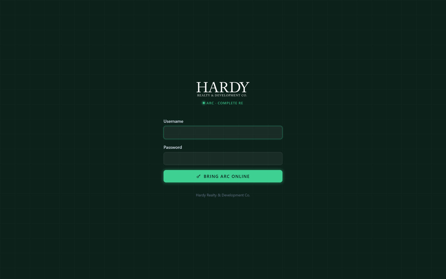 ARC sign-in screen branded to Hardy Realty & Development Co.