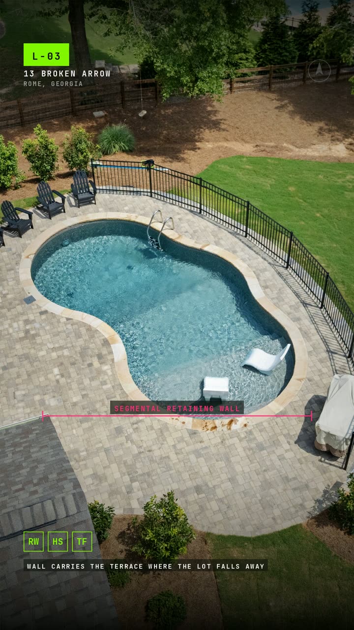 Frame from the BDS brand film The Drawing Set, annotating a finished pool terrace