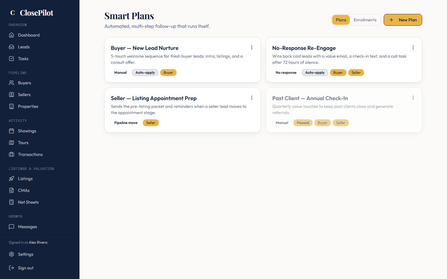 ClosePilot Smart Plans automation workflows