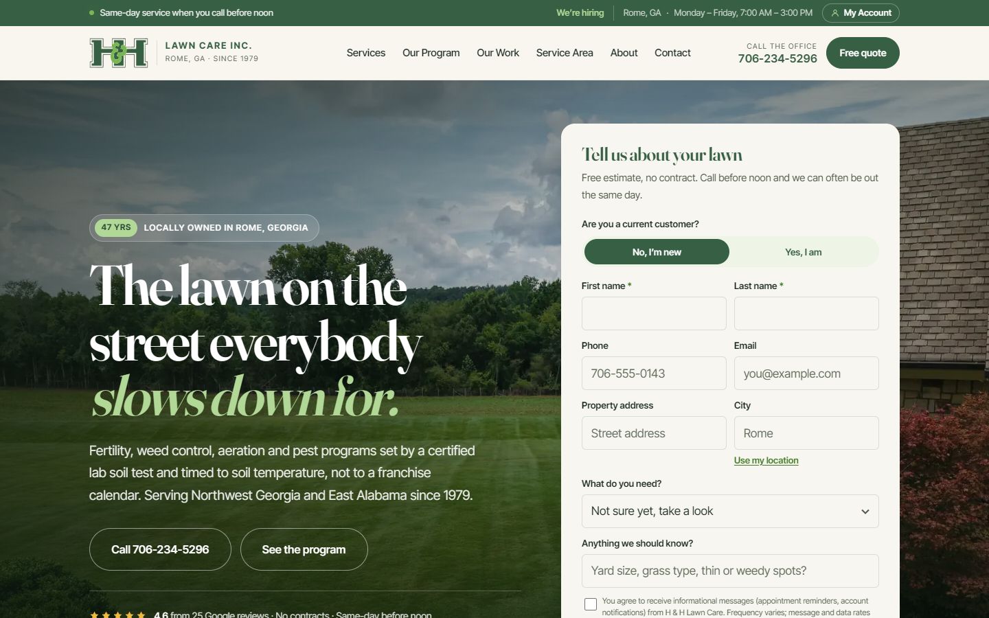 H & H Lawn Care website