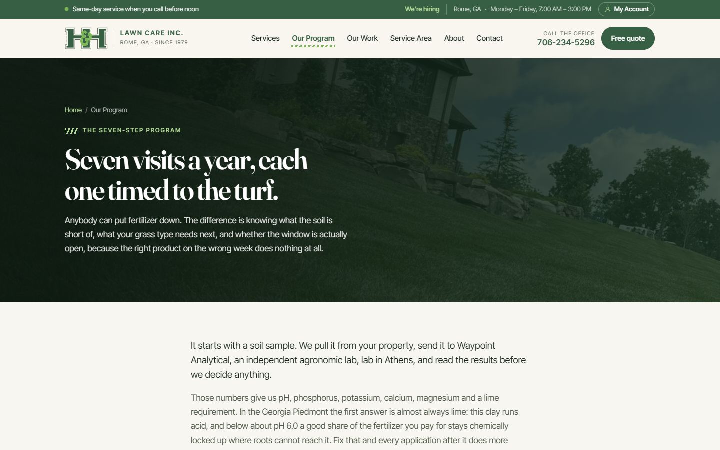 H & H Lawn Care Seven-Step Program page