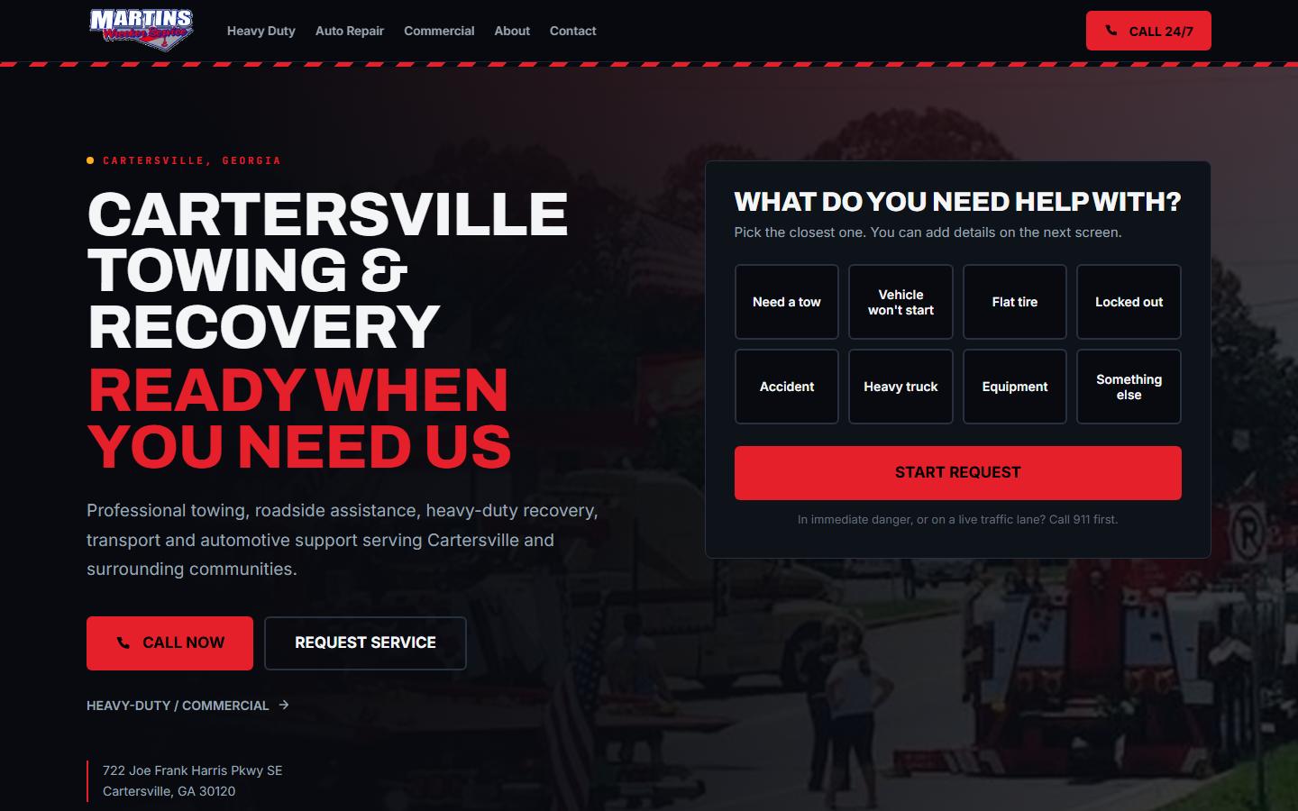 Martin's Wrecker Service towing website
