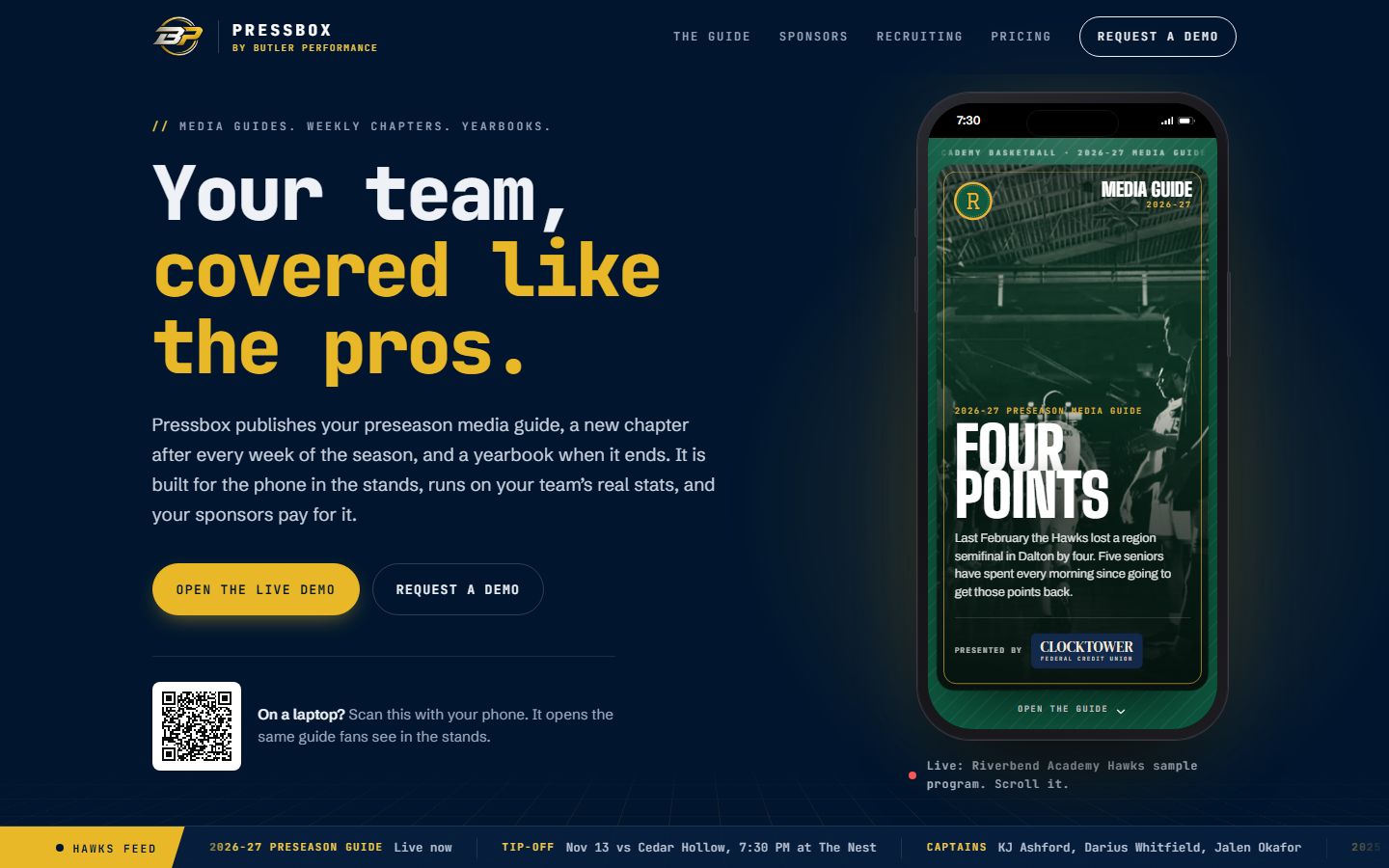 Pressbox home page: your team, covered like the pros