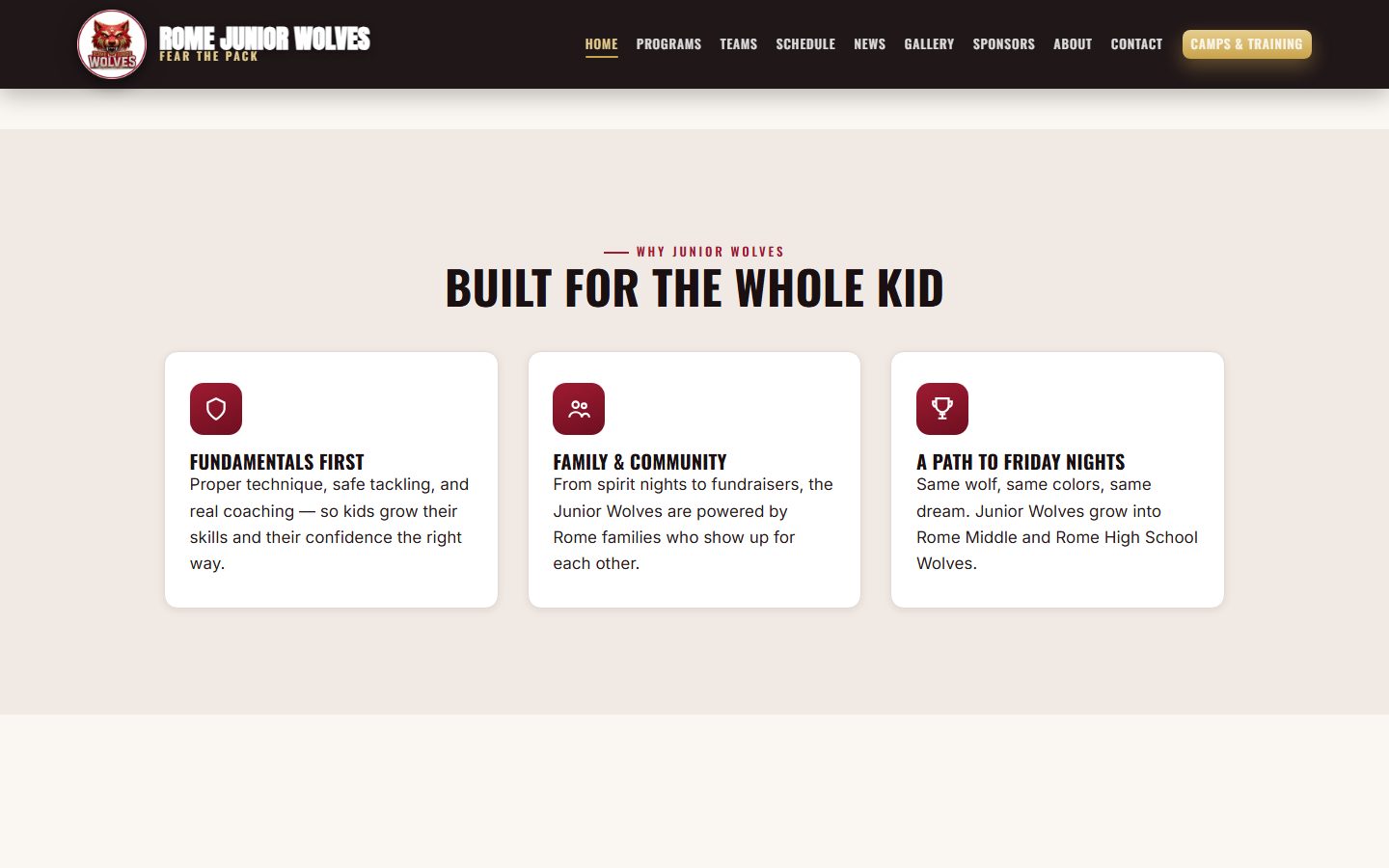 Rome Jr. Wolves site — programs, teams and schedule information