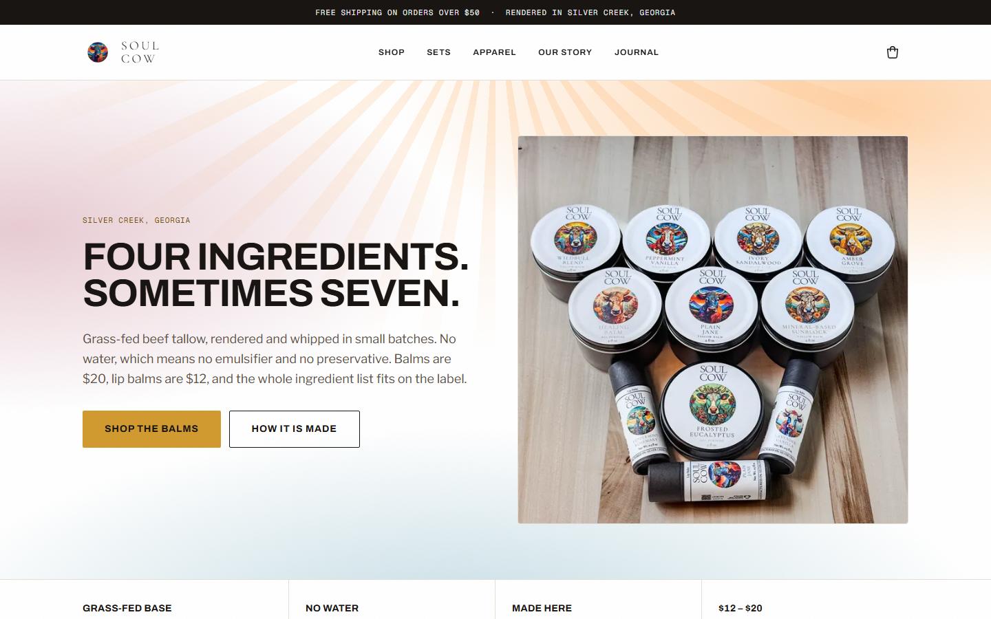 Soul Cow tallow skincare storefront