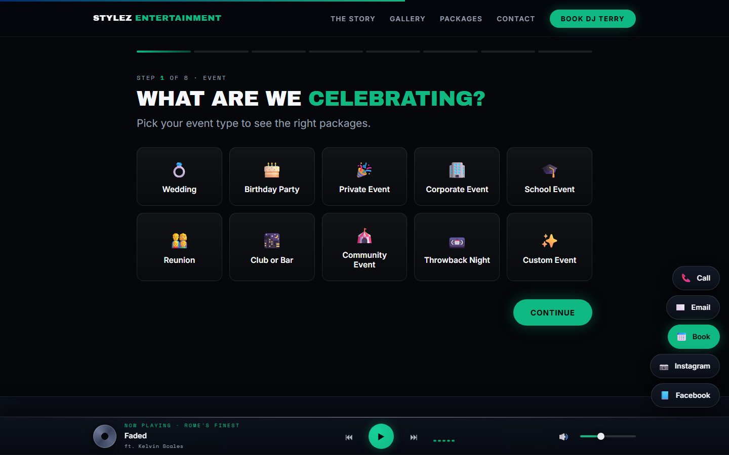 Stylez Entertainment 8-step first-party booking wizard